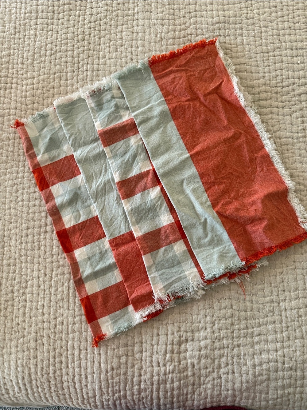 M Red and Light Blue Napkin set from Anthropologie- set of 4